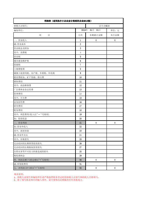 (最新版)利润表(适用执行小企业会计准则的企业2013版)-月报表