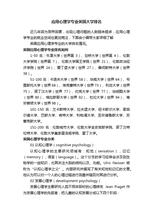 应用心理学专业英国大学排名