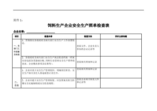 最新饲料生产企业安全生产照单检查表教程文件