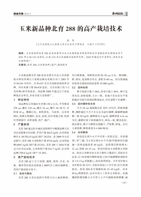 玉米新品种北育288的高产栽培技术