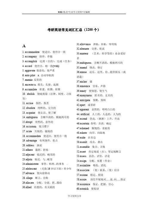 考研英语常见词汇汇总