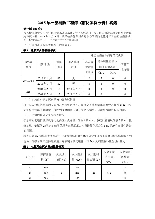 2015年注册消防工程师案例分析(答案)详解