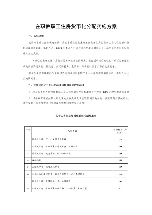 在职教职工住房货币化分配实施方案