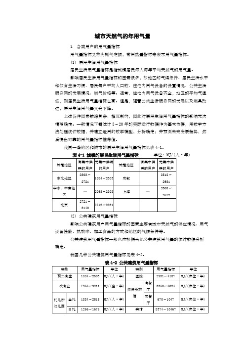 天然气用气量指标和用气量计算