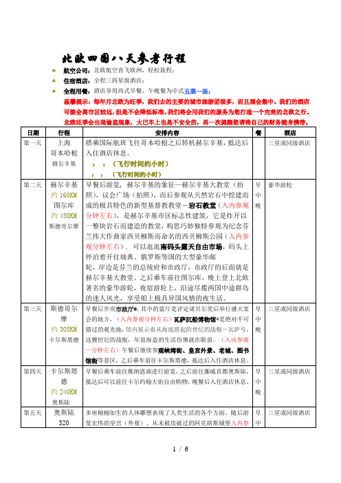 北欧四国八天参考行程