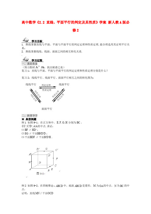 人教A版高中数学必修二直线、平面平行的判定及其性质学案新