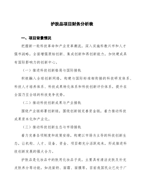 护肤品项目财务分析表