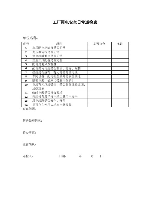 工厂用电巡检记录表