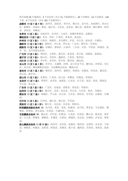 四川省辖18个地级市