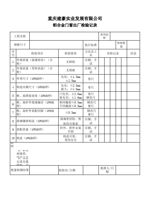 铝合金门窗出厂检验记录