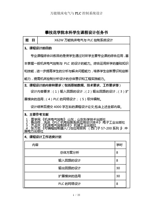 万能铣床电气及PLC控制系统设计