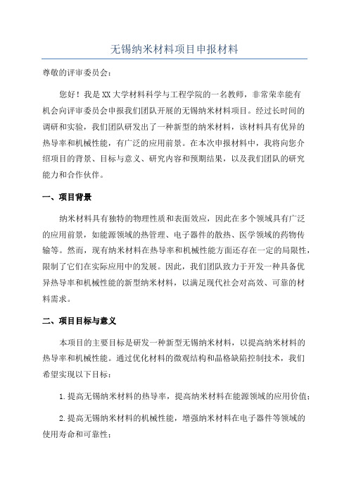 无锡纳米材料项目申报材料