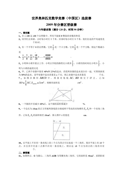 2009世奥赛六年级中国区选拔赛