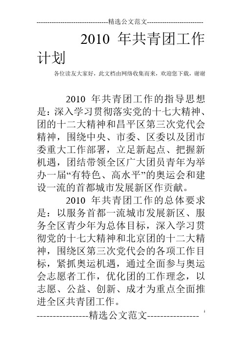 2010年共青团工作计划