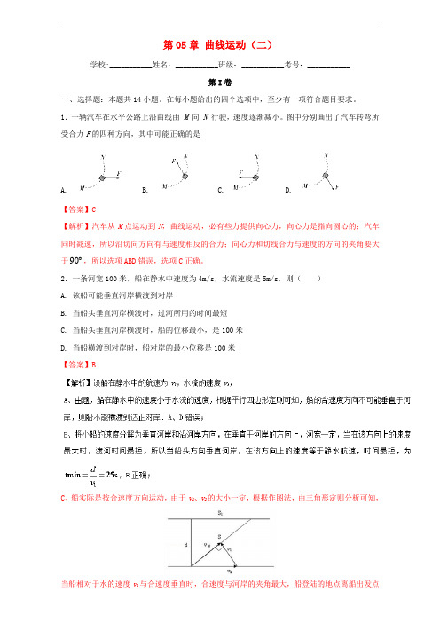 高中物理 暑假作业 第05章 曲线运动(二)(含解析)新人教版必修2