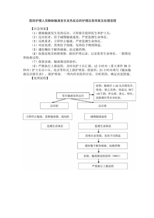 医院护理人员静脉输液发生发热反应的护理应急预案及处理流程