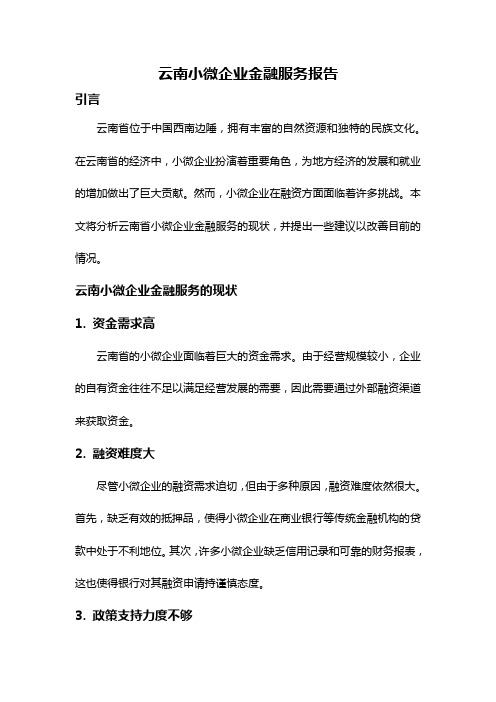 云南小微企业金融服务报告