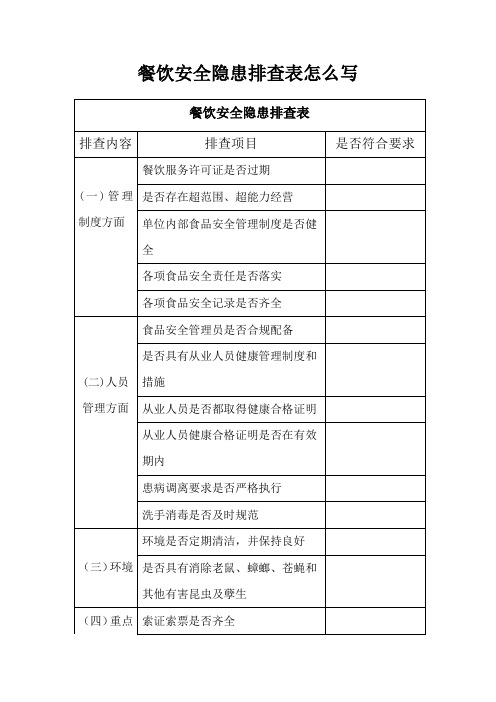 餐饮安全隐患排查表怎么写