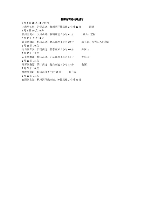 暑期自驾游线路规划