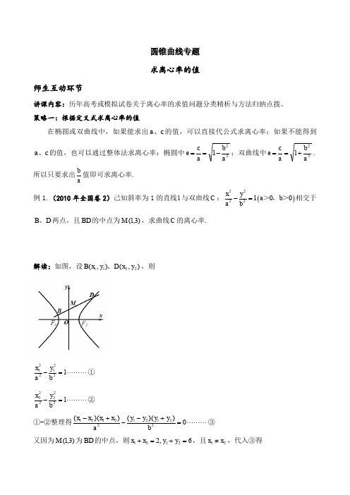 圆锥曲线专题(求离心率值、离心率取值范围)