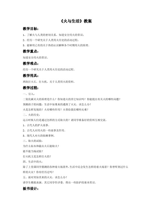 大象版科学四年级下册 第六单元《火与生活》教案2