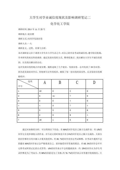 大学生对学业诚信度现状及影响调研笔记二