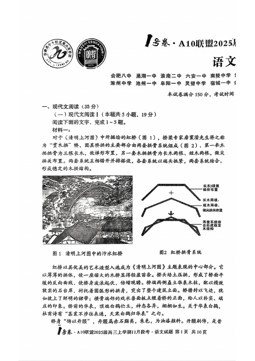 安徽省A10联盟2024~2025学年高三上学期11月月考语文试卷(含答案)