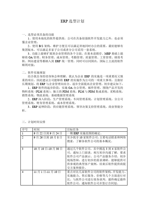 erp信息系统选型计划