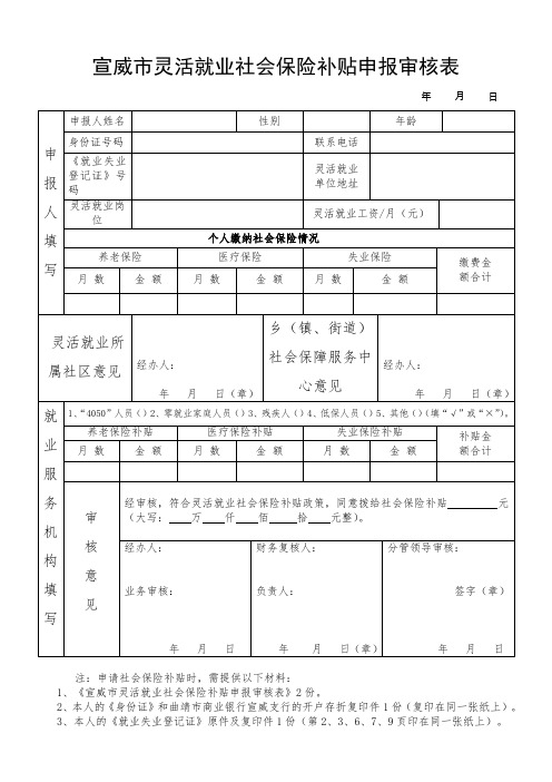 曲靖市灵活就业社会保险补贴申报审核表.doc