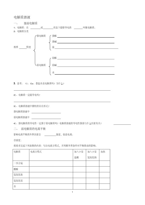 高三化学一轮复习之电解质溶液自编知识点