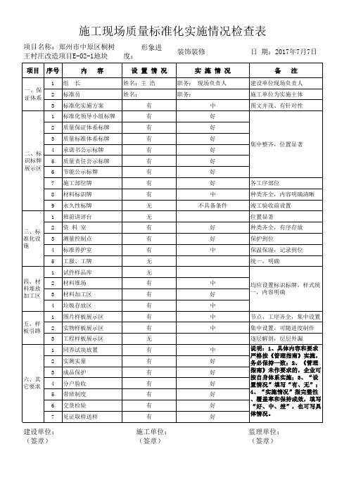 标准化实施情况检查表