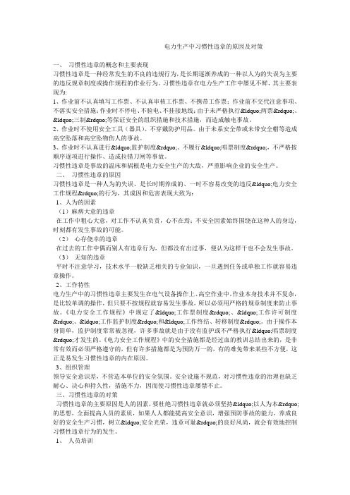 电力生产中习惯性违章的原因及对策