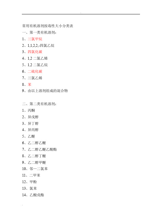 常用有机溶剂按毒性大小分类表