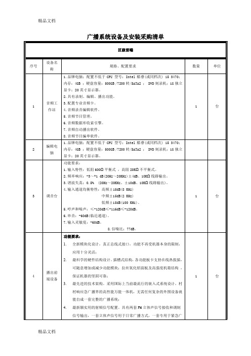 最新广播系统设备及安装采购清单资料