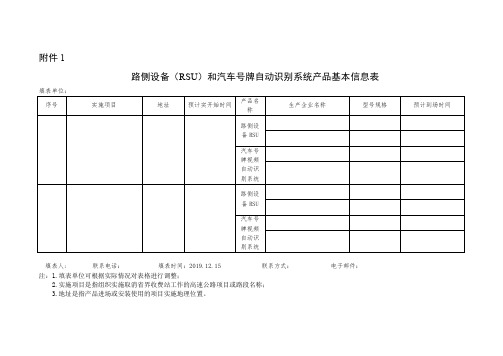 路侧设备(RSU)和汽车号牌自动识别系统产品基本信息表