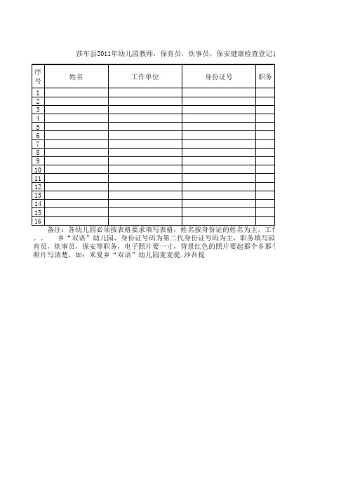 幼儿园教师体检登记表