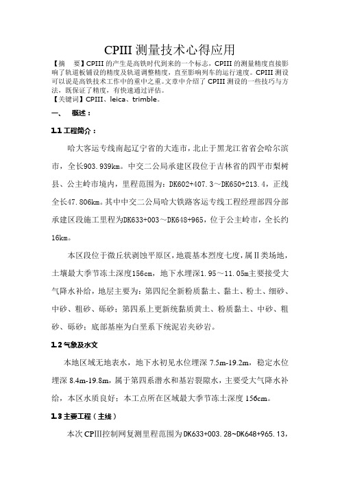 CPIII测量技术心得应用