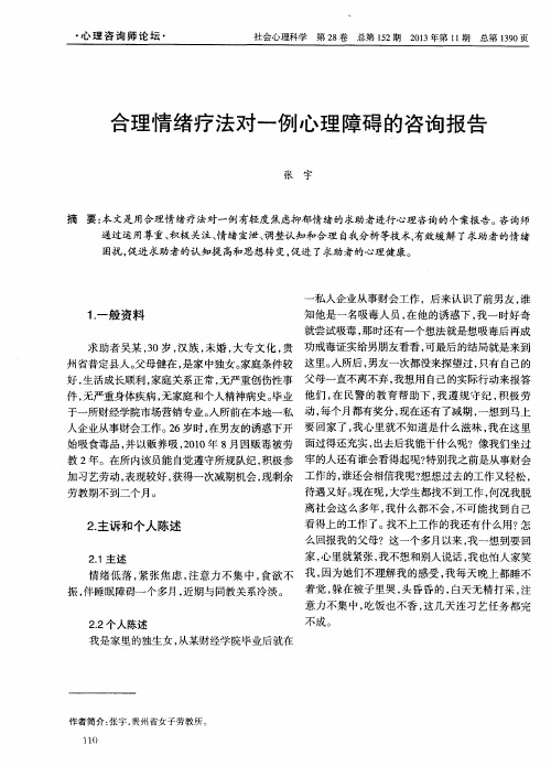 合理情绪疗法对一例心理障碍的咨询报告