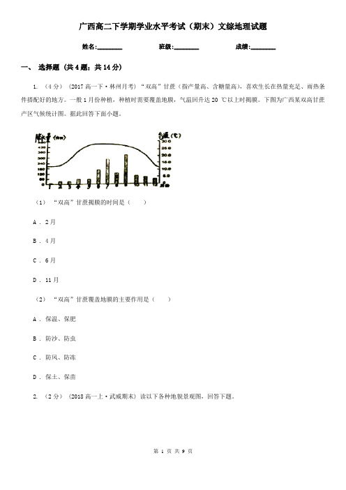 广西高二下学期学业水平考试(期末)文综地理试题