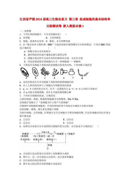 江西省芦溪2016届高三生物总复习 第三章 组成细胞的基本结构单元检测试卷 新人教版必修1