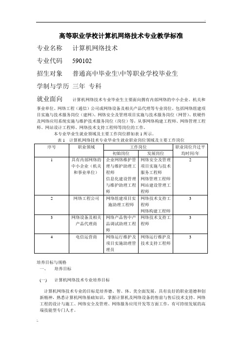 高等职业学校计算机网络技术专业教学标准