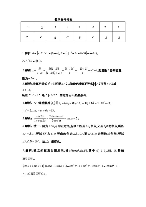 山东省济宁市2021届高三上学期期中学分认定考试数学试题参考答案