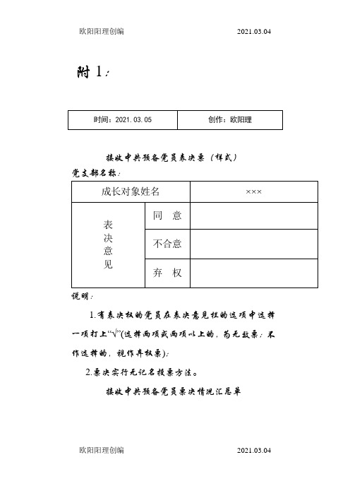 接收中共预备党员表决票样式之欧阳理创编