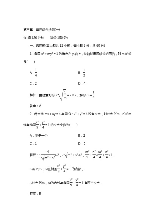 高中数学北师大版选修2-1：第3章 单元综合检测1 含解析