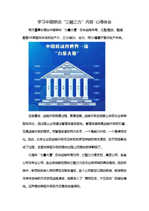 学习中国移动“三融三力”内容 心得体会