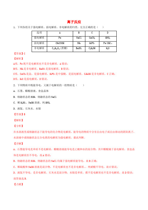 2021高一化学寒假作业同步练习题离子反应含解析.doc