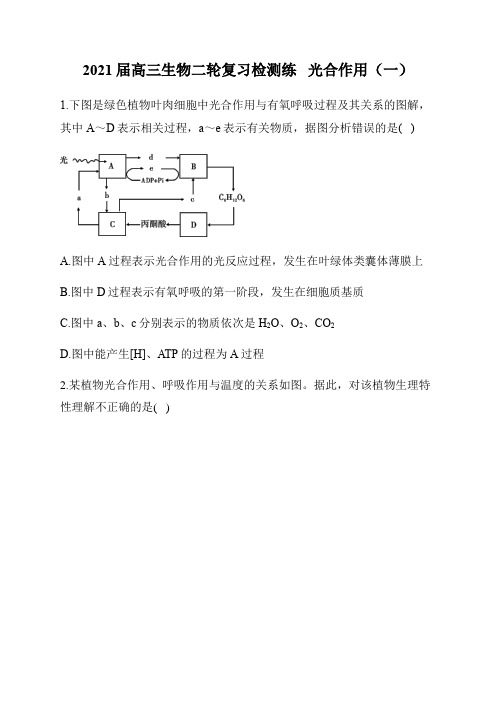 2021届高三生物二轮复习检测练   光合作用(一)