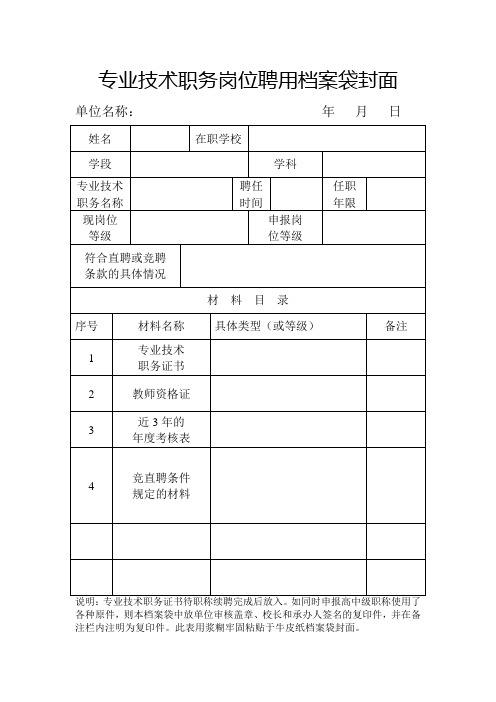 专技岗位竞聘档案袋封面