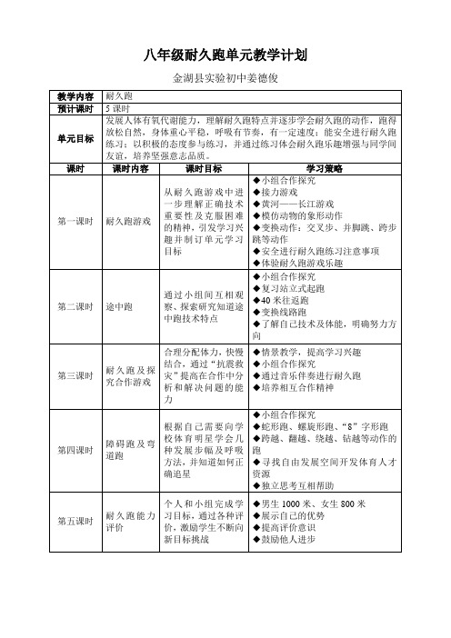 耐久跑单元教学计划教案