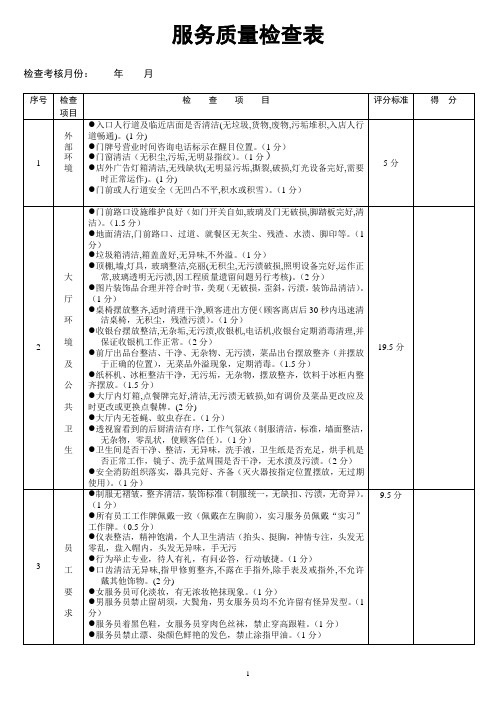 服务质量检查表-餐厅